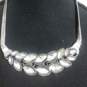 Jeweled Silver Floral Necklace